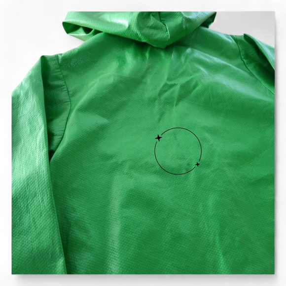 Vintage Kids Raincoat Cach Cach Green With Floral Accents / Checkered Trim - Picture 6 of 7